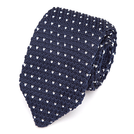 Cravatta lavorata a maglia a pois blu navy da uomo di classe