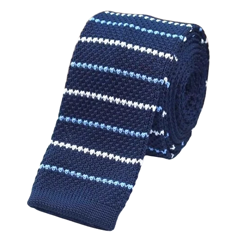 Cravatta da uomo di classe in maglia quadrata a righe sottili blu