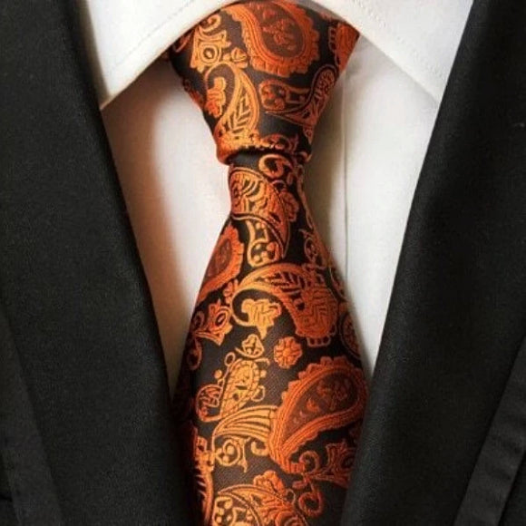 Classy Men Simple Orange Black Paisley Tie