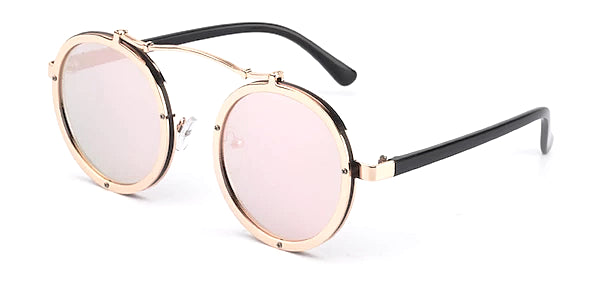 Classy Men Pink Retro Round Sunglasses