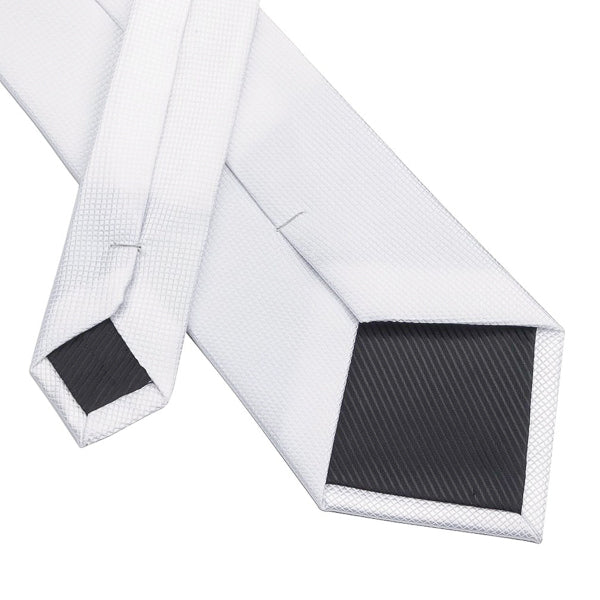Pure white silk tie with subtle grid pattern