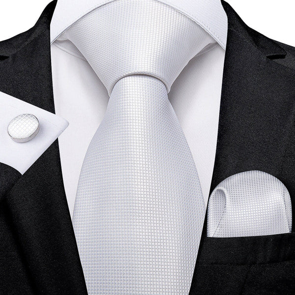 Pure white silk necktie set