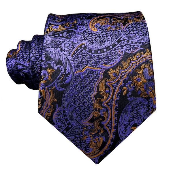 Purple and gold floral silk tie