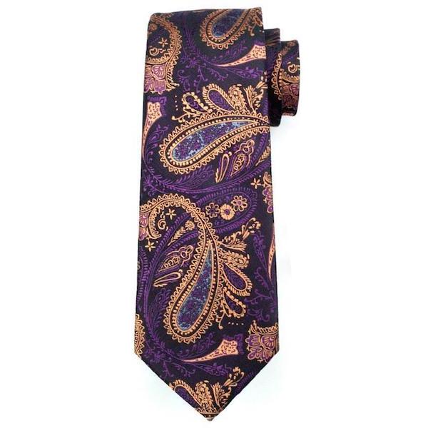 Classy Men Purple Gold Paisley Silk Tie