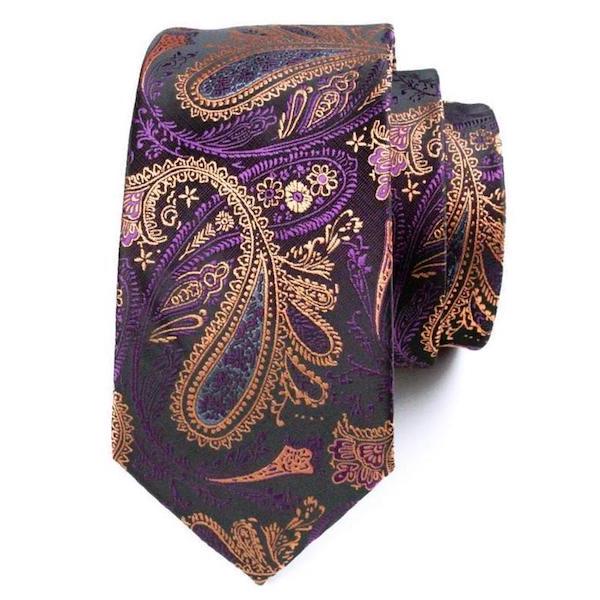Cravatta di seta Paisley oro viola di classe da uomo