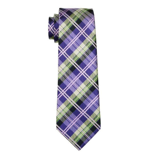 Violet and green tartan check silk tie