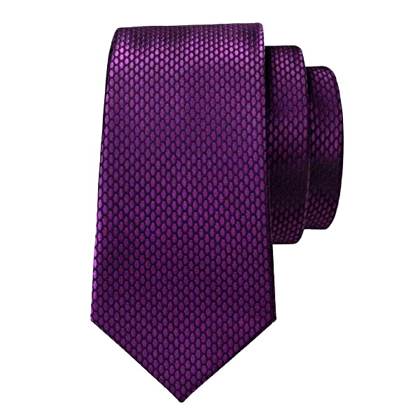 Purple silk tie with honeycomb pattern