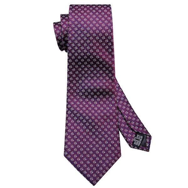Purple silk necktie with link pattern