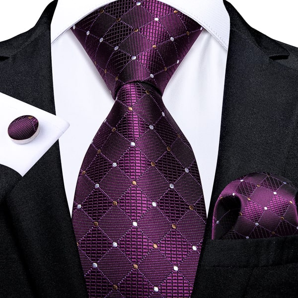 Purple silk tie with polka dot pattern