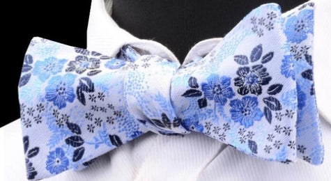 Classy Men Light Blue Floral Silk Self-Tie Bow Tie