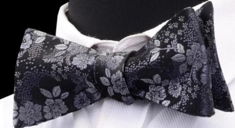 Classy Men Grey Floral Silk Self-Tie Bow Tie