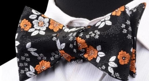 Classy Men Orange Floral Silk Self-Tie Bow Tie