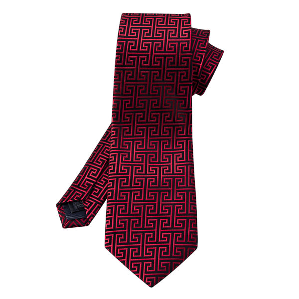 Red and black geometric silk necktie