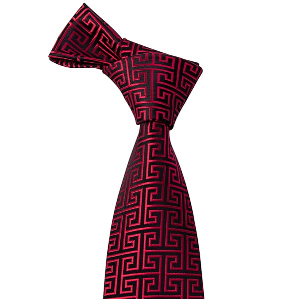 Red and black geometric silk tie details