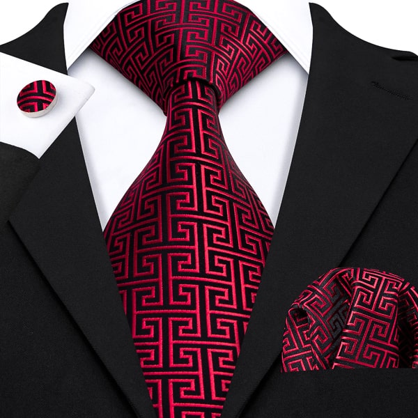 Red and black geometric silk tie