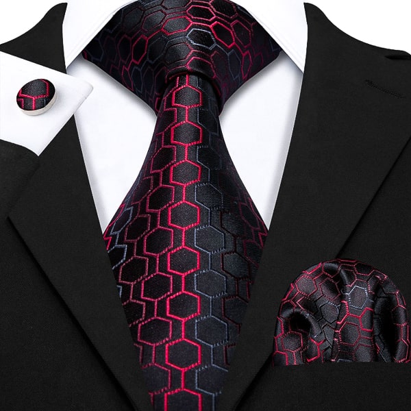 Red and black hexagon silk tie