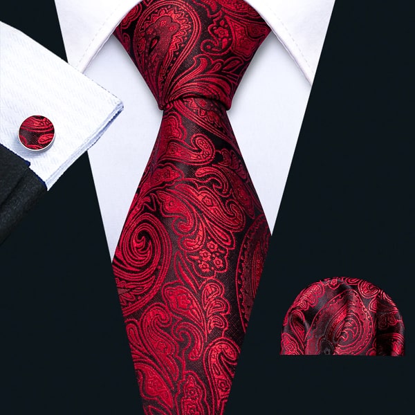 Red and black paisley silk necktie