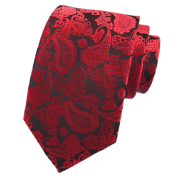 上品な男性のシンプルな赤いペイズリー柄のネクタイ