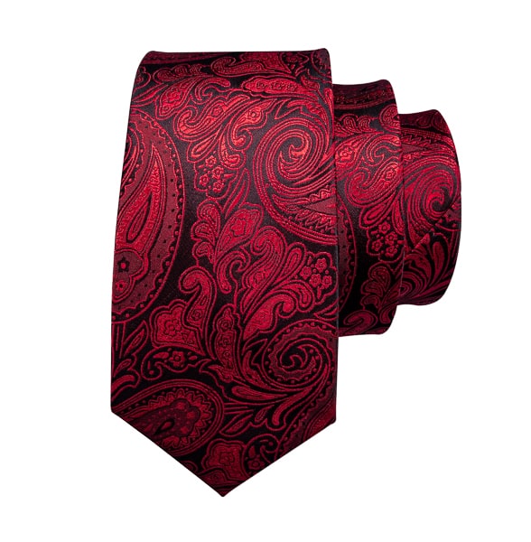 Red and black paisley silk tie