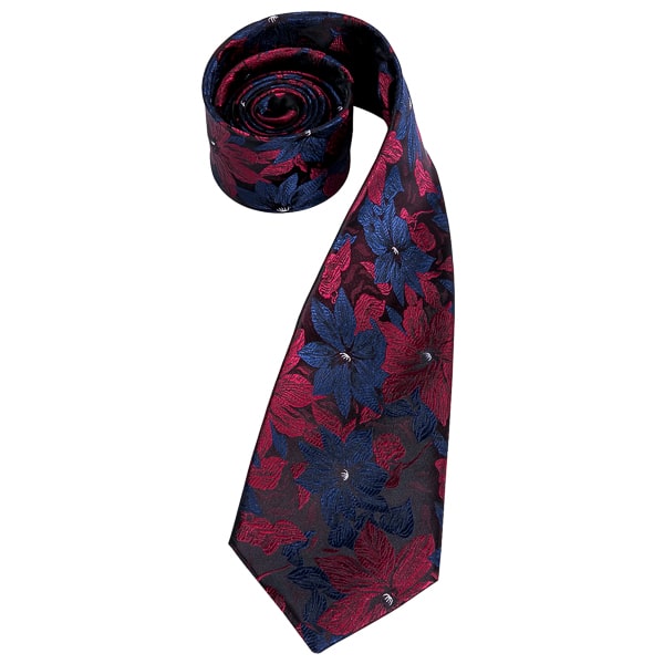 Red and blue floral silk necktie
