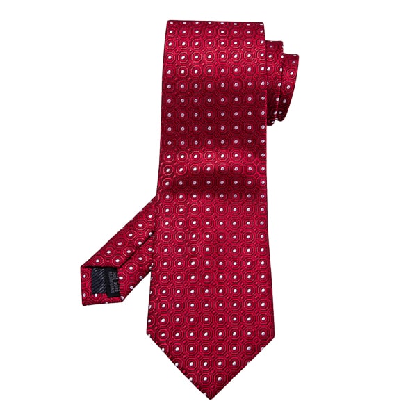 Red silk tie with designer polka dot pattern
