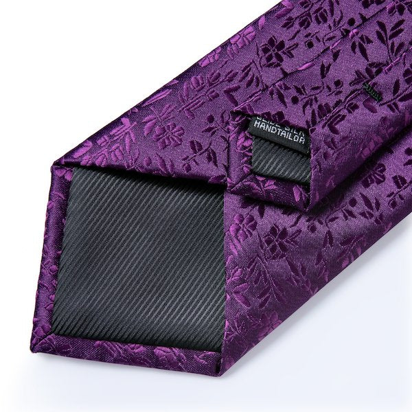 Royal purple floral silk tie details