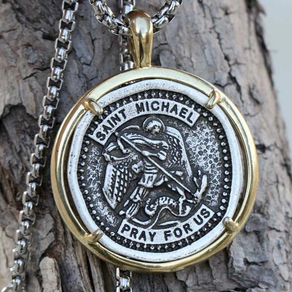 Detailed Image Of The Saint Michael Medal Pendant Necklace