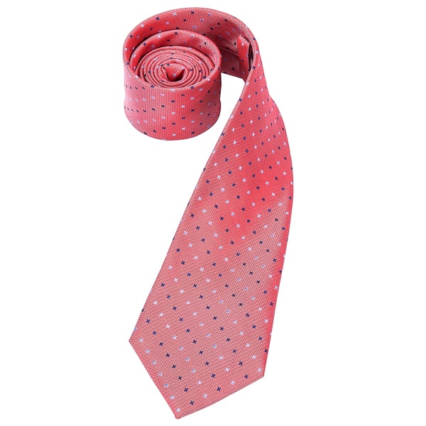 Salmon red dotted silk necktie