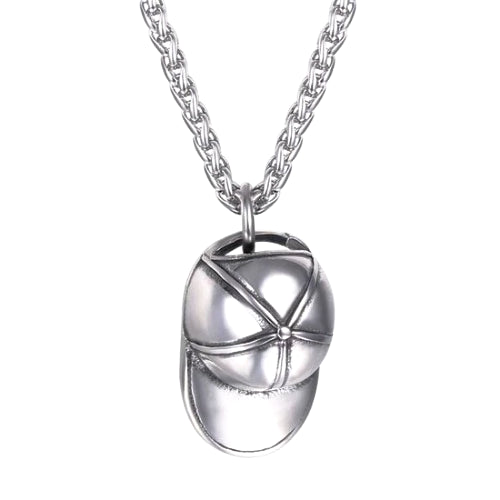 Silver baseball cap pendant necklace