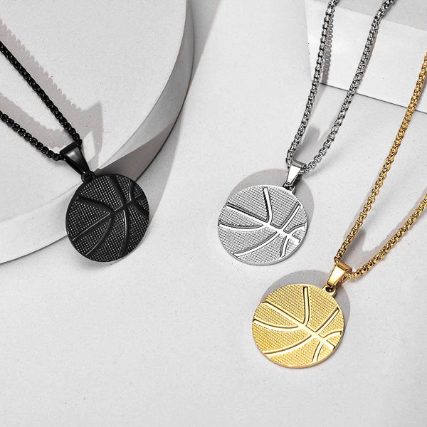 Waterproof silver-toned basketball pendant necklace
