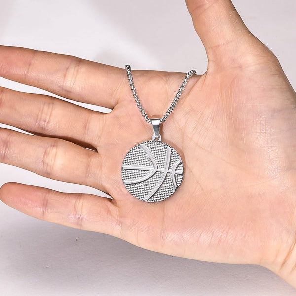 Silver basketball pendant necklace for men