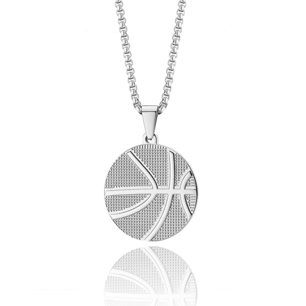 Silver basketball pendant necklace