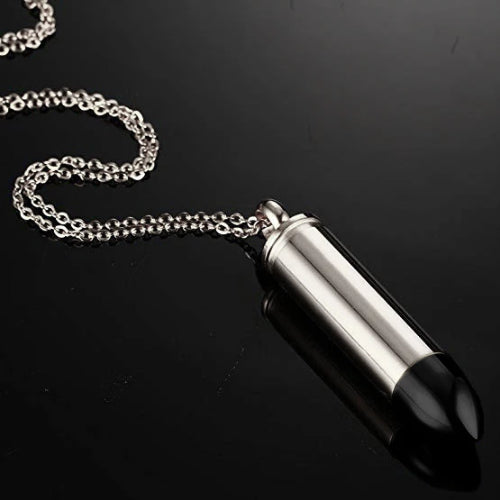 Silver bullet pendant necklace with black tip for men