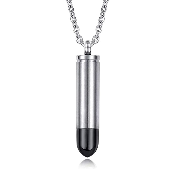 Silver bullet pendant with a black tip