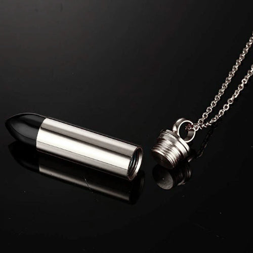 Openable bullet pendant in silver and black color