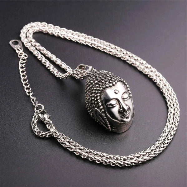 Classy Men Silver Buddha Pendant Necklace