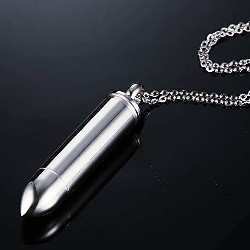 Classy Men Silver Pistol Bullet Pendant Necklace