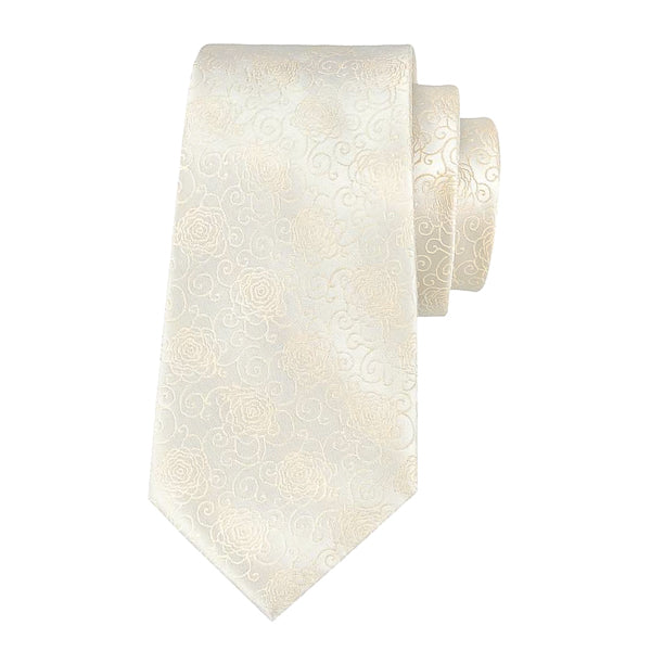 Silver champagne silk tie with floral pattern