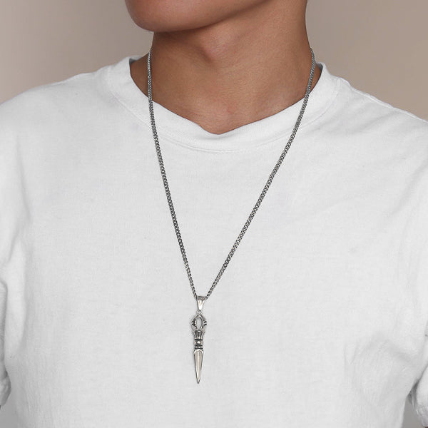 Silver dagger pendant necklace for men