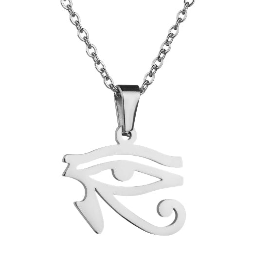 Silver Egyptian eye pendant necklace for men