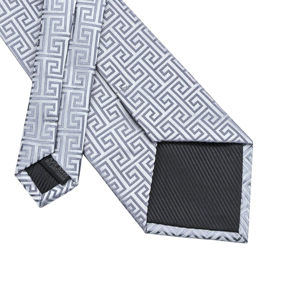 Silver silk tie with grey geometric pattern