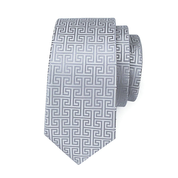 Silver geometric silk necktie