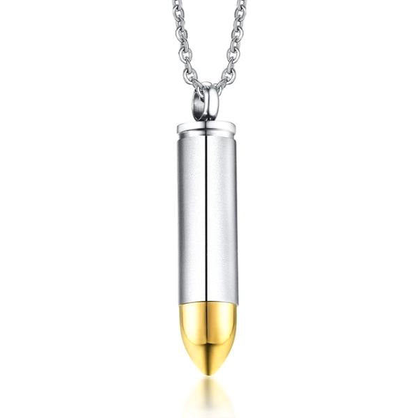 Silver bullet pendant necklace with a gold tip