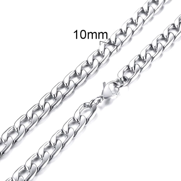 Classy Men 10mm Silver Curb Chain Necklace
