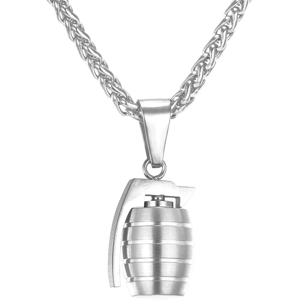 Classy Men Silver Grenade Pendant Necklace
