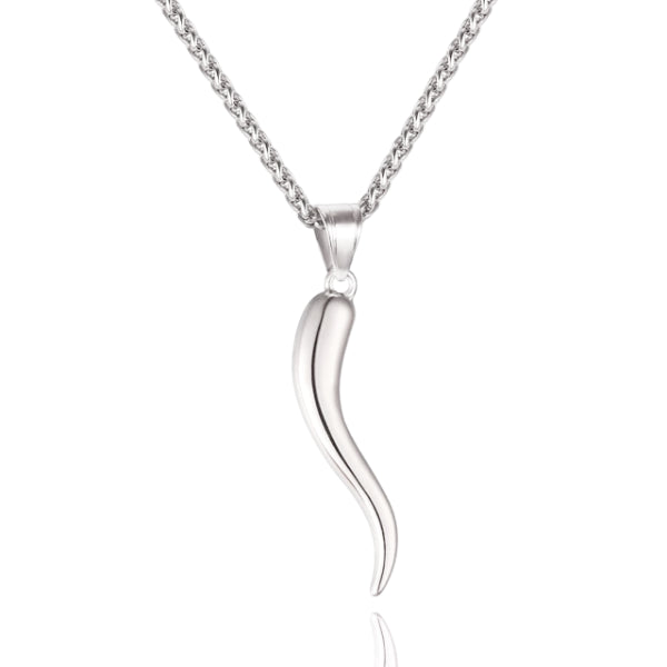 Silver Italian horn pendant necklace for men