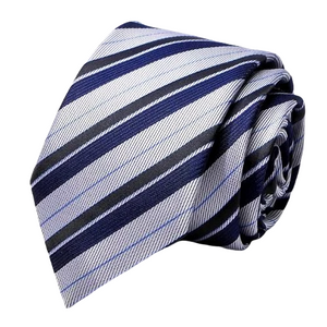 Cravatta di seta a righe blu navy argento da uomo di classe
