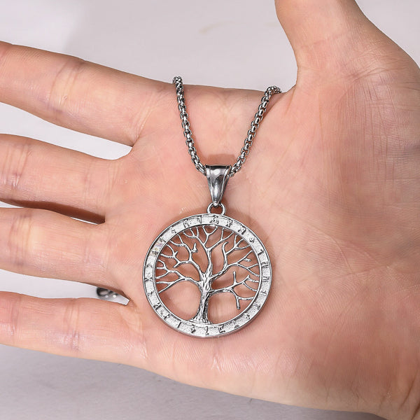 Silver tree of life pendant necklace for men