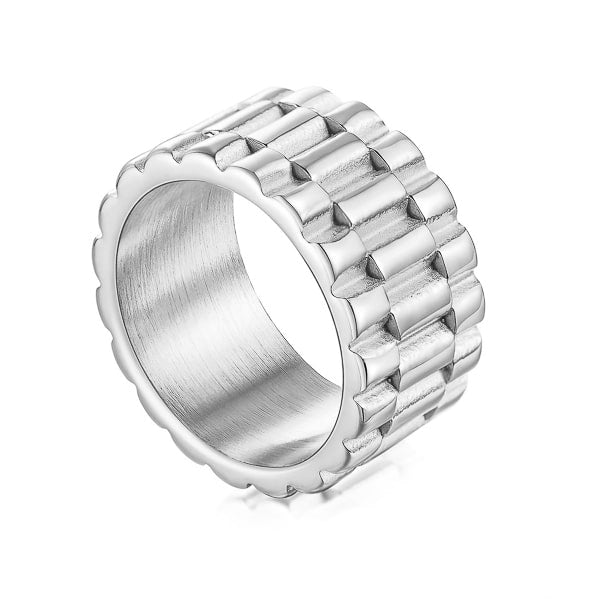 Men's wide silver band ring