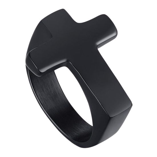 Simple black cross ring made of stainless steel